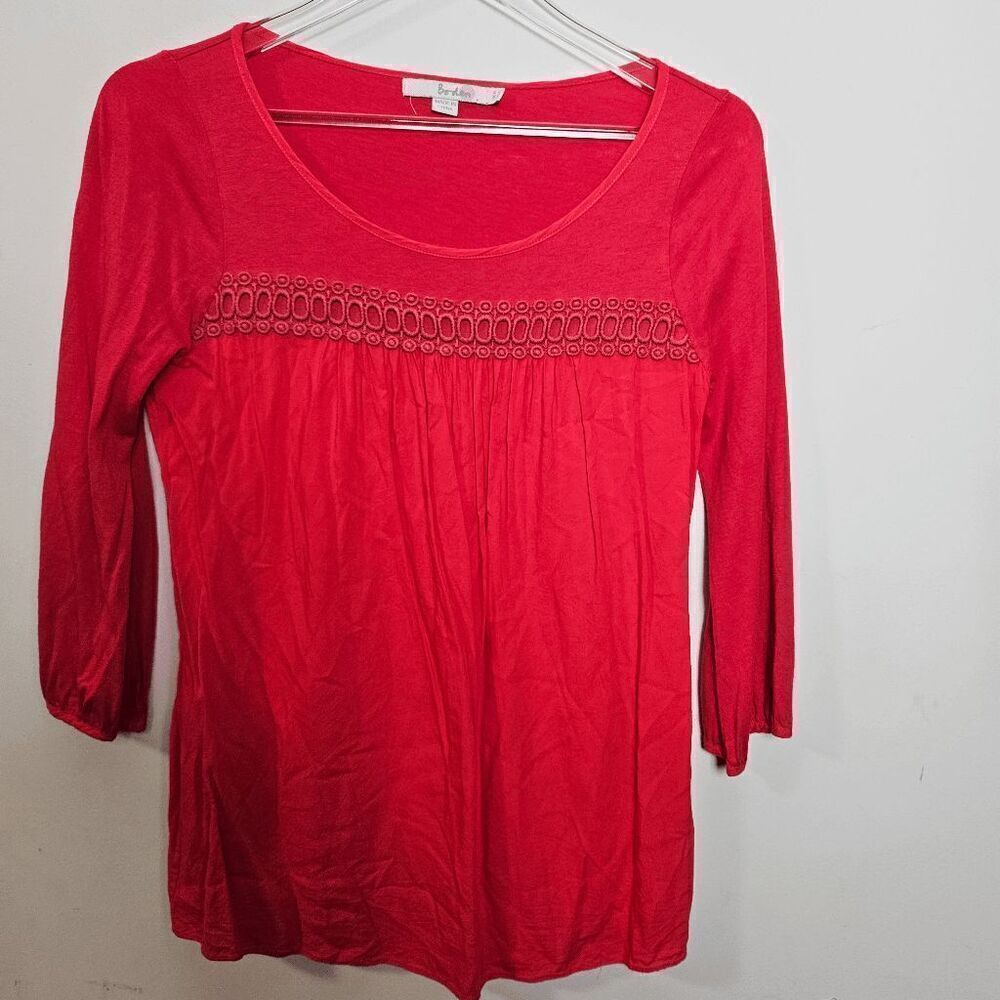 Boden Basic Boho Long Sleeve Embroidered Blouse Women's Red Size 4